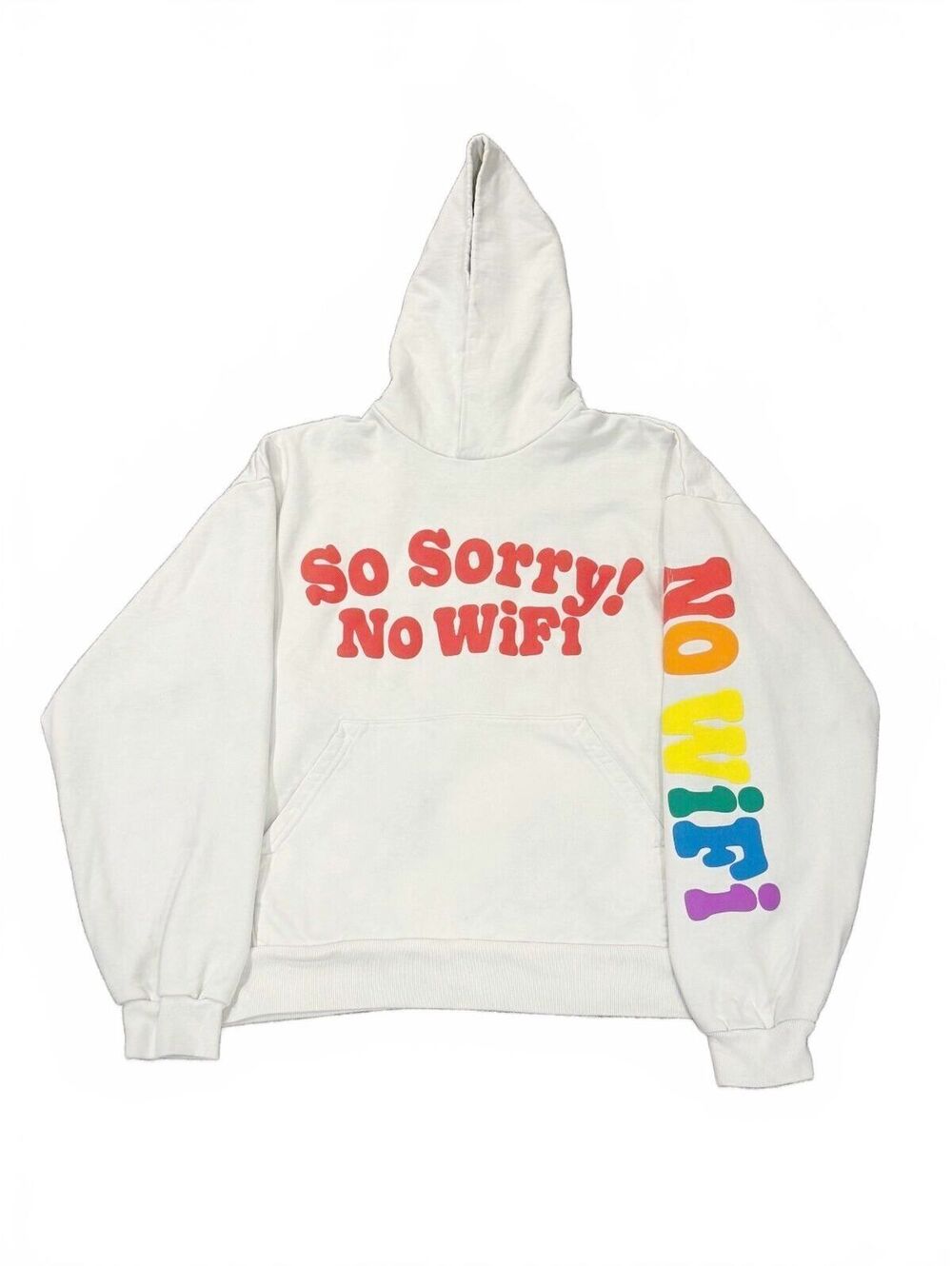 Madhappy "So Sorry! No WiFi" Universal Fleece Hoodie Cream Rainbow Size Small